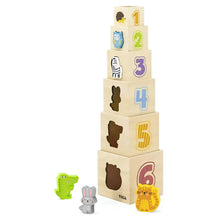 Wooden nesting stacking blocks shape sorter with coloured viewing windows