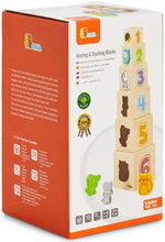 Wooden nesting stacking blocks shape sorter with coloured viewing windows