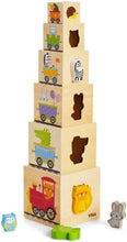 Wooden nesting stacking blocks shape sorter with coloured viewing windows
