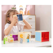 Wooden nesting stacking blocks shape sorter with coloured viewing windows