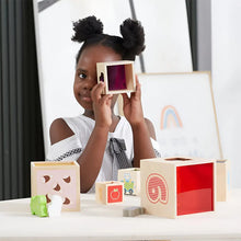 Wooden nesting stacking blocks shape sorter with coloured viewing windows