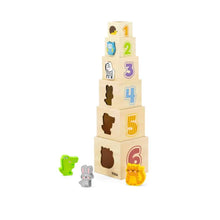 Wooden nesting stacking blocks shape sorter with coloured viewing windows