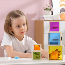 Wooden nesting stacking blocks shape sorter with coloured viewing windows
