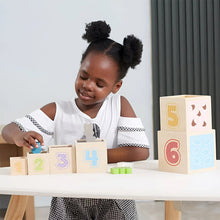 Wooden nesting stacking blocks shape sorter with coloured viewing windows