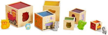 Wooden nesting stacking blocks shape sorter with coloured viewing windows