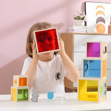 Wooden nesting stacking blocks shape sorter with coloured viewing windows