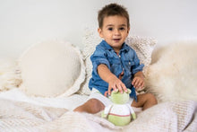 Organic cotton frog wheeble musical toy