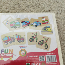 Wooden memory matching game - transport themed