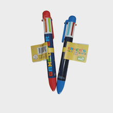 Two colorful pens with visible branding on a white background