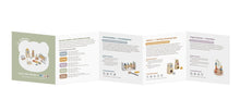 Set of educational cards with illustrations and text on a white background