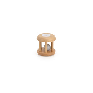 Wooden toy with a ball inside on a white background