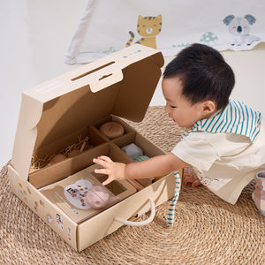 baby opening new wooden toys educational toys