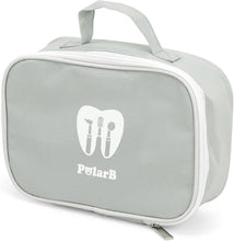 Gray toiletry bag with toothbrush icon and 'PolarB' branding on a white background