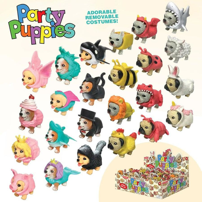 Collection of Party Puppies with various costumes on a white background fidget sensory