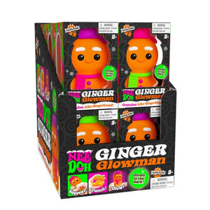 Display box of Ginger Glowman toys with colorful packaging.