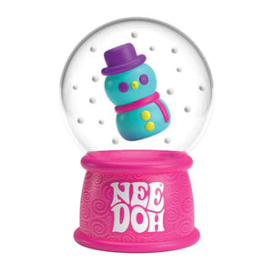 Snow globe with a colorful snowman figure on a pink base, featuring the text 'NEEDOH'.