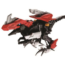 Toy dinosaur with red and black colors on a white background