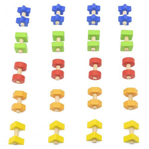 Set of colorful wooden building blocks with star-shaped tops on a white background open ended wooden toys preschool