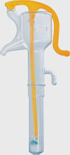 Syringe with a yellow plunger on a white background