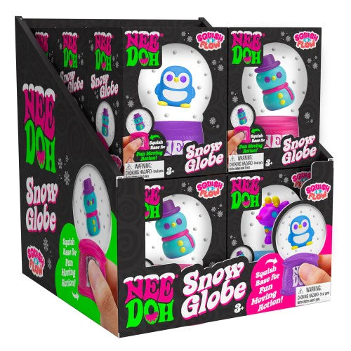Display of Nee Doh Snow Globe toys in packaging