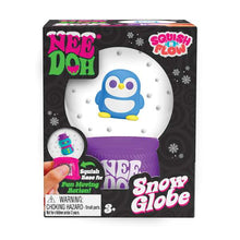 Nee Doh Snow Globe toy packaging with a penguin design on a black background
