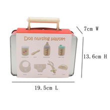 Wooden baby doll playset in tin