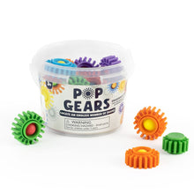 Pop Gears toy set with colorful gears on a white background