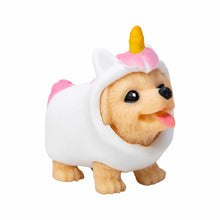 Unicorn-themed dog figurine on a white background