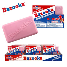 Pink Bazooka bubble gum toy with packaging on a white background