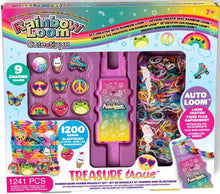 Rainbow Loom kit packaging with colorful rubber bands and charms on a white background