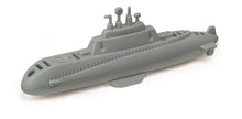 Gray toy submarine on a white background