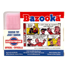 Bazooka bubble gum packaging with cartoon characters and text on a white background