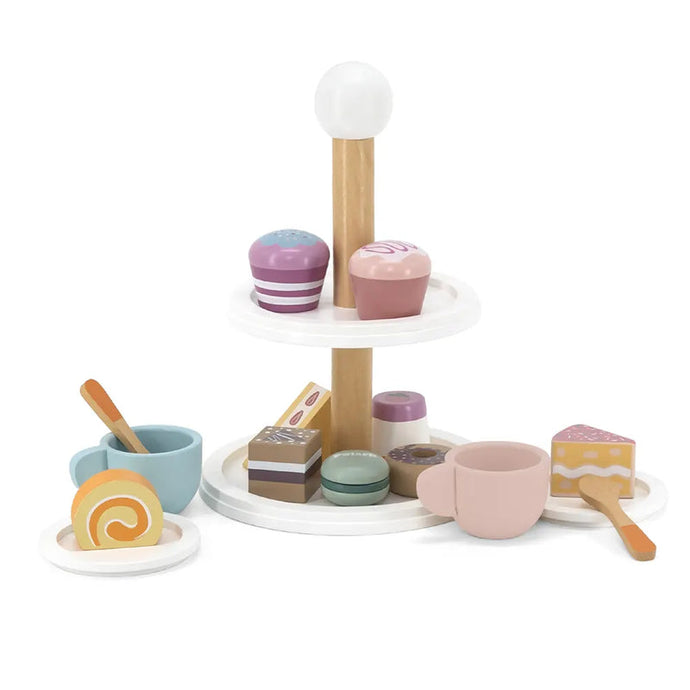 Wood pretend play cakes cups afternoon tea set 
