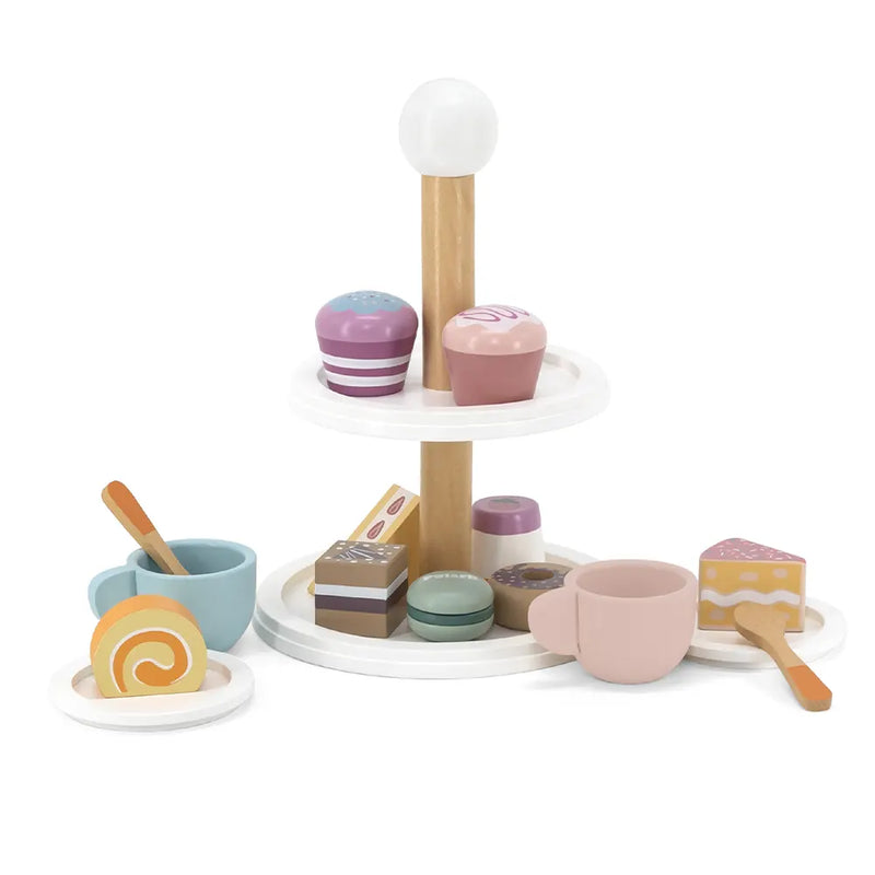 Wood pretend play cakes cups afternoon tea set 
