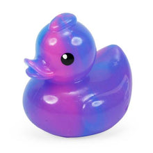 Gradient purple and pink rubber duck on a white background