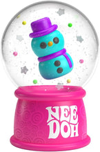 Snow globe with a blue character wearing a purple hat and scarf, inside a pink base with 'NEE DOH' text.