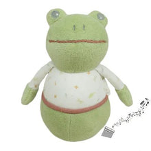 Organic cotton frog wheeble musical toy