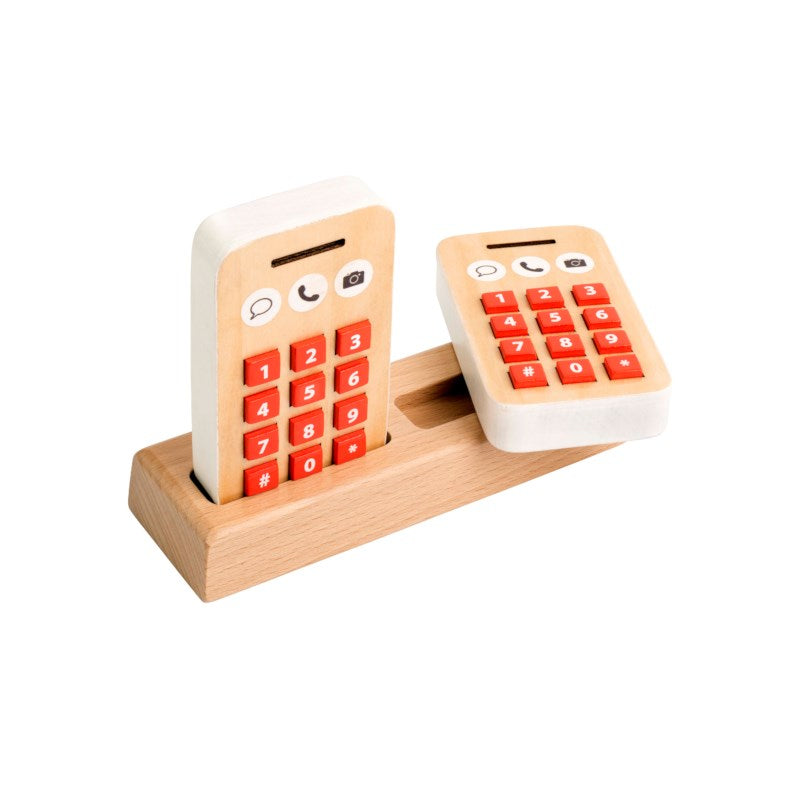 Wooden Telephone mobile phone set with stand Advancing All Children