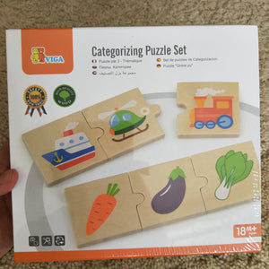 Categorizing wooden puzzle - teach children how to sort things into categories 