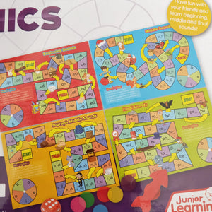 Set of 4 Phonics board games  Make new words by changing letters. Topics include: Beginning Sounds, Middle Sounds, Digraph Middle Sounds and Final Sounds.