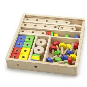 Wooden nuts and bolts construction set