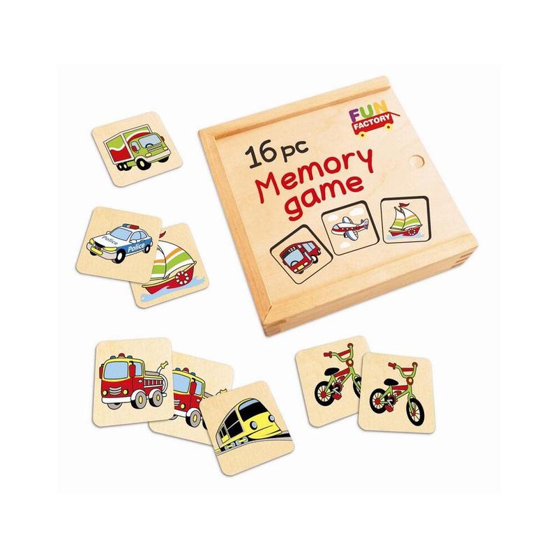 Wooden memory matching game - transport themed