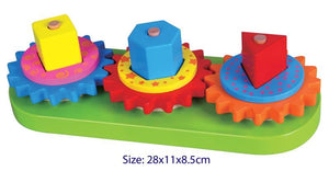 Stacking  gears puzzle - Stack the correct gear with the correct shape and turn to make all the wooden pieces spin