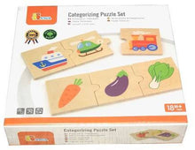 Categorizing wooden puzzle - teach children how to sort things into categories 